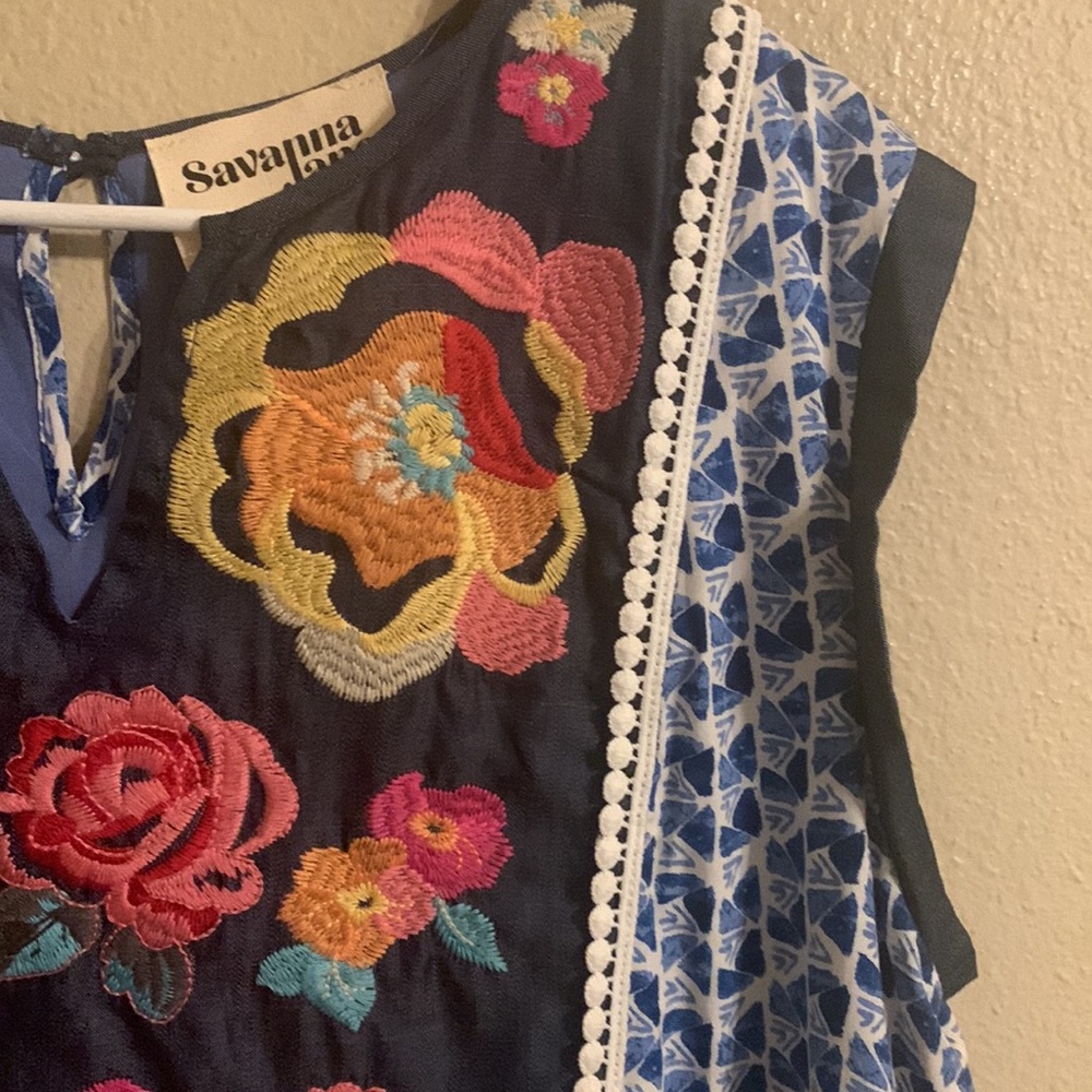 Savanna Jane blue sleeveless embroidered tunic dress L - Picture 2 of 4